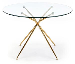 Stůl Rondo zlatý / průhledné sklo Halmar