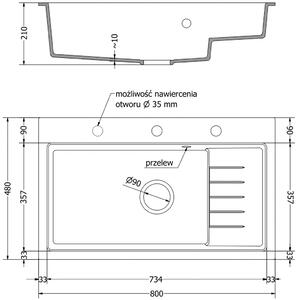 MEXEN - Omar granitový dřez 1 s odkapávačem 800 x 480 mm, béžová, sifon chrom 6520801005-69