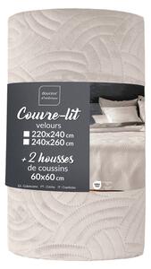 Krémový sametový set přehozu a povlaku na polštář 240x260 cm Solange – douceur d'intérieur