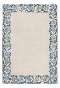 Modrý/slonovinový ručně tkaný koberec s příměsí vlny 160x230 cm Myla Floral Frame – Flair Rugs