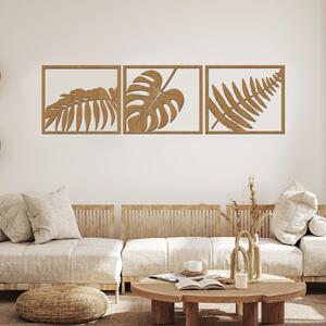 Dřevo života | 3dílný dřevěný obraz exotickych rostlin | Barva: Bílá | Rozměry (cm): 30x27
