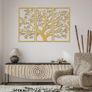 Dřevo života | 3 dílný dřevěný strom s ptáky | Barva: Bílá | Rozměry (cm): 240x155