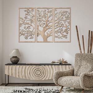 Dřevo života | 3 dílný dřevěný strom s ptáky | Barva: Světlý dub | Rozměry (cm): 90x58