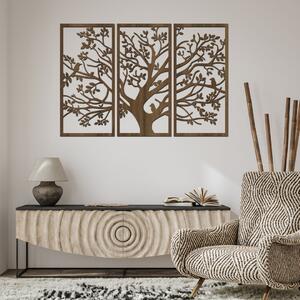 Dřevo života | 3 dílný dřevěný strom s ptáky | Barva: Ořech | Rozměry (cm): 120x77