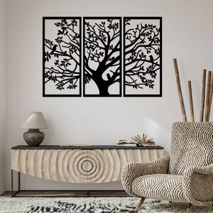 Dřevo života | 3 dílný dřevěný strom s ptáky | Barva: Černá | Rozměry (cm): 90x58
