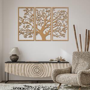 Dřevo života | 3 dílný dřevěný strom s ptáky | Barva: Bílá | Rozměry (cm): 120x77