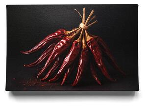 KRAFTHOUSE.EU Ohnivá Kytice – Sušené Chilli na Černém Pozadí – obraz na plátně Premium Canvas | 100% bavlna | Různé rozměry Velikost: 30 x 20 cm