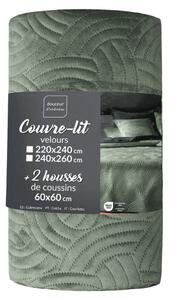 Zelený sametový set přehozu a povlaku na polštář 220x240 cm Solange – douceur d'intérieur