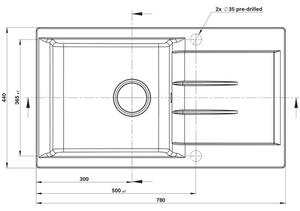 EBS Standard 780 Granitový dřez s odkapem oboustranné provedení, 78x44 cm, bílá