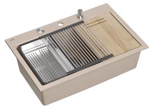 Béžový kuchyňský granitový dřez QUADRON Marc 110 s příslušenstvím bez baterie