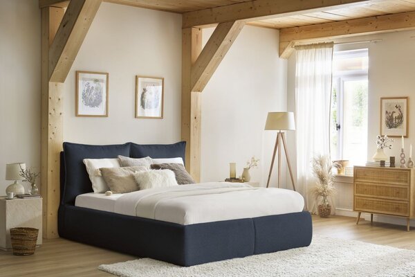 -25 % Dny MOMENTI– Bobochic Paris Tmavě modrá bouclé dvoulůžková postel Garance 160 x 200 cm s úložným prostorem