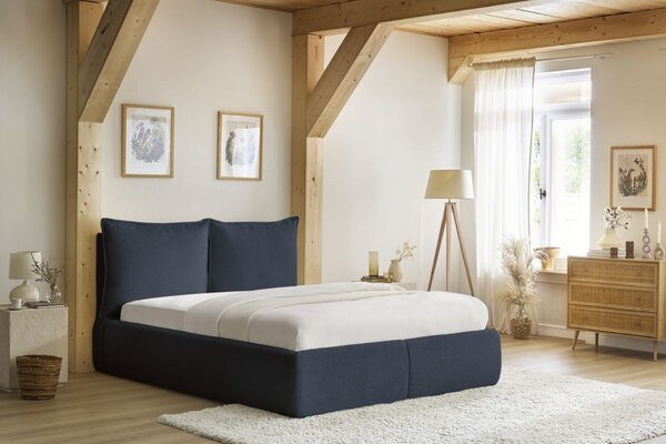 -25 % Dny MOMENTI– Bobochic Paris Tmavě modrá bouclé dvoulůžková postel Garance 160 x 200 cm s úložným prostorem