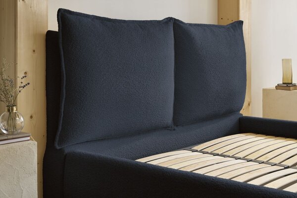 -25 % Dny MOMENTI– Bobochic Paris Tmavě modrá bouclé dvoulůžková postel Garance 160 x 200 cm s úložným prostorem