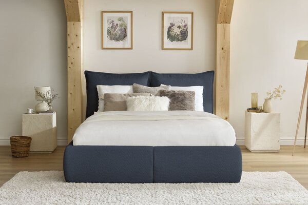 -25 % Dny MOMENTI– Bobochic Paris Tmavě modrá bouclé dvoulůžková postel Garance 160 x 200 cm s úložným prostorem