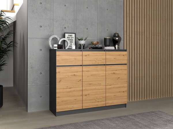 TP Living Komoda Heather 3D3S 120 cm antracit/dub artisan