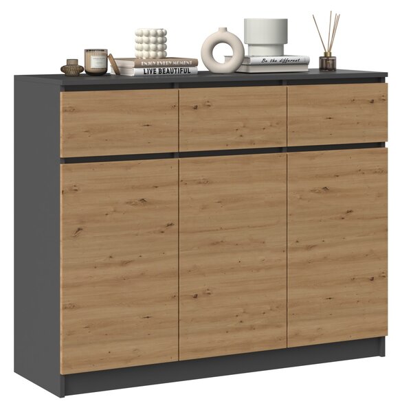 TP Living Komoda Heather 3D3S 120 cm antracit/dub artisan