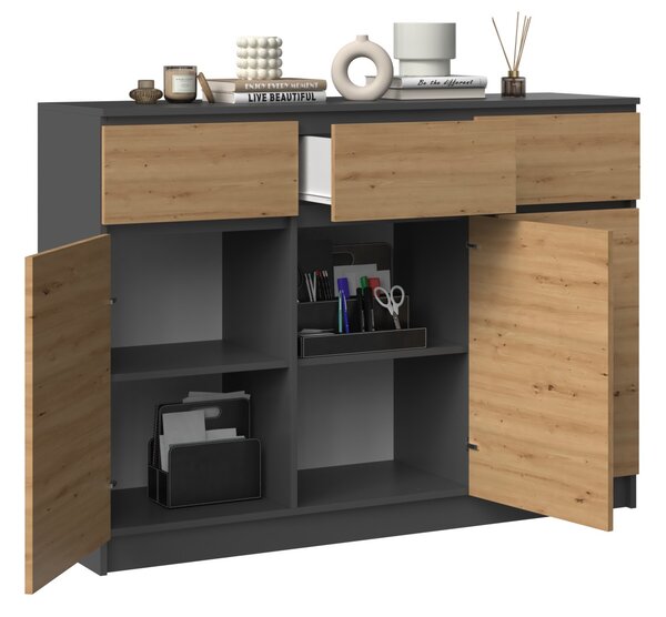TP Living Komoda Heather 3D3S 120 cm antracit/dub artisan
