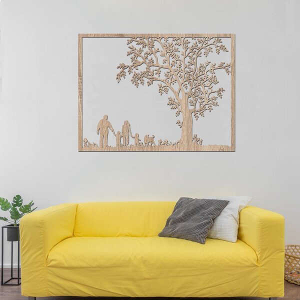 Dřevo života | Dřevěný strom na zeď RODINA | Rozměry (cm): 40x32 | Barva: Světlý dub