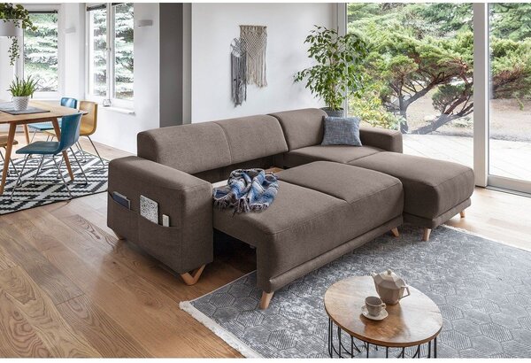 Hnědá rozkládací/s úložným prostorem rohová pohovka Classy Sophie – Miuform