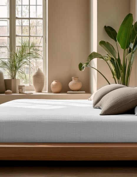 Mušelínové napínací prostěradlo Bílé Velikost: 90x200x30