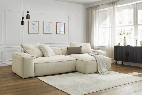 -25 % Dny MOMENTI– Bobochic Paris Béžová manšestrová rohová pohovka Boheme 302 cm, levá/pravá