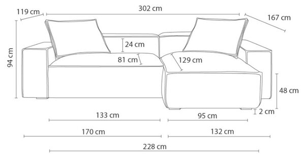 -25 % Dny MOMENTI– Bobochic Paris Světle hnědá manšestrová rohová pohovka Boheme 302 cm, levá/pravá