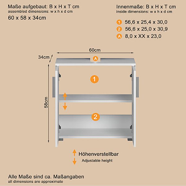 SKŘÍŇKA POD UMYVADLO, vysoce lesklá bílá, bílá, 60/58/34 cm MID.YOU - Koupelnové série, Online Only