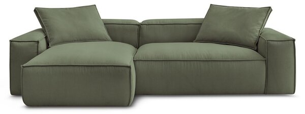 -25 % Dny MOMENTI– Bobochic Paris Zelená manšestrová rohová pohovka Boheme 302 cm, levá/pravá
