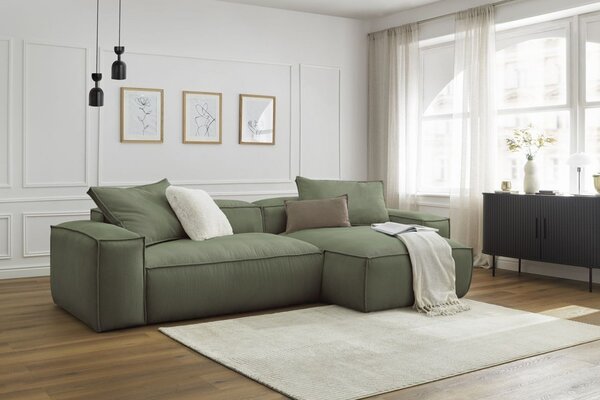 -25 % Dny MOMENTI– Bobochic Paris Zelená manšestrová rohová pohovka Boheme 302 cm, levá/pravá