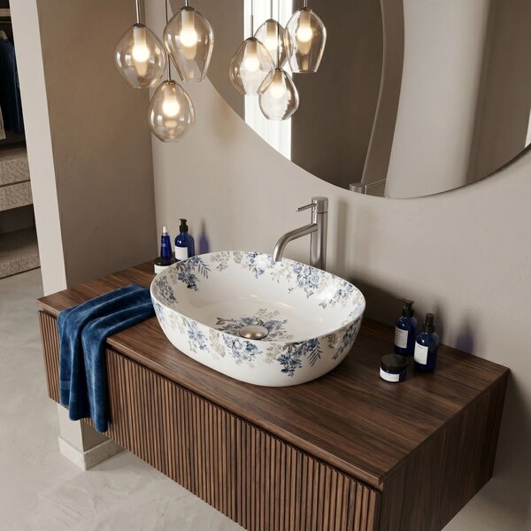 Rea Veronica Shiny, umyvadlo na desku 485x350x135 mm, bílá-modrá, REA-U7890