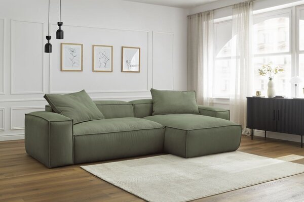 -25 % Dny MOMENTI– Bobochic Paris Zelená manšestrová rohová pohovka Boheme 302 cm, levá/pravá
