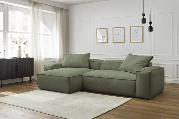 -25 % Dny MOMENTI– Bobochic Paris Zelená manšestrová rohová pohovka Boheme 302 cm, levá/pravá