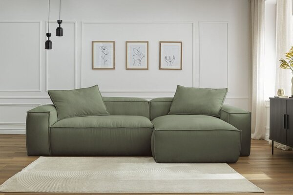 -25 % Dny MOMENTI– Bobochic Paris Zelená manšestrová rohová pohovka Boheme 302 cm, levá/pravá