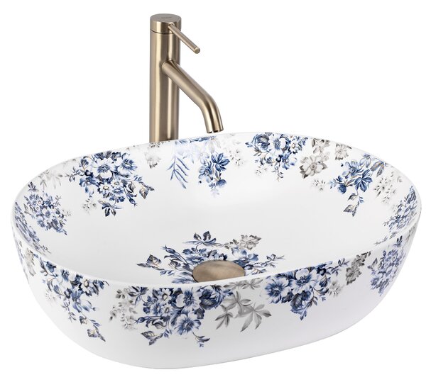 Rea Veronica Mat, umyvadlo na desku 485x350x135 mm, bílá-modrá-vzor, ​​REA-U3900