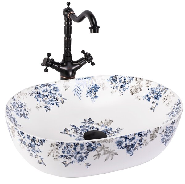 Rea Veronica Mat, umyvadlo na desku 485x350x135 mm, bílá-modrá-vzor, ​​REA-U3900
