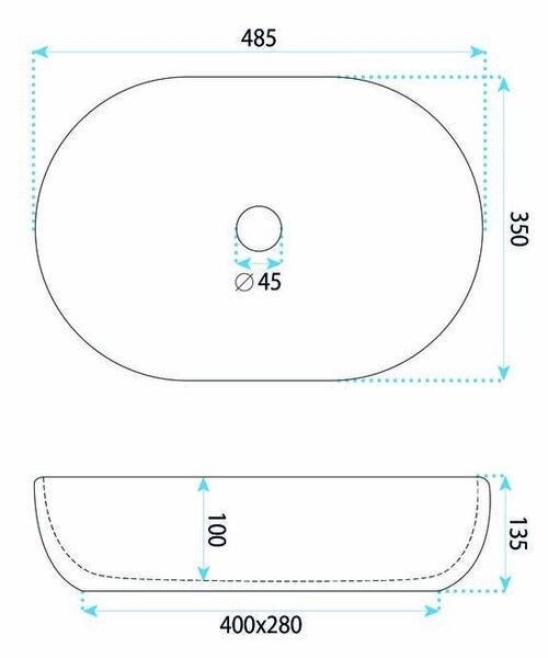 Rea Veronica Mat, umyvadlo na desku 485x350x135 mm, bílá-modrá-vzor, ​​REA-U3900