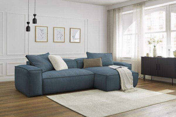 -25 % Dny MOMENTI– Bobochic Paris Tmavě modrá manšestrová rohová pohovka Boheme 302 cm, levá/pravá