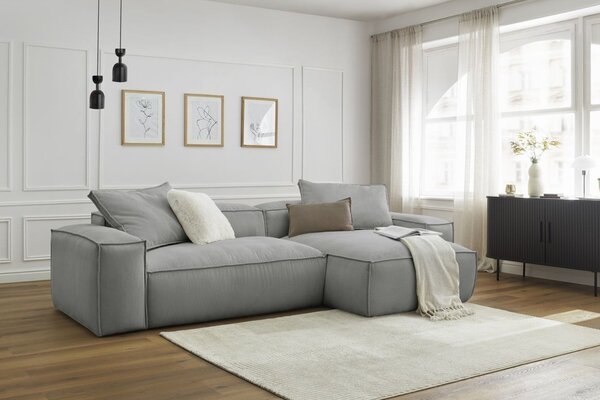 -25 % Dny MOMENTI– Bobochic Paris Světle šedá manšestrová rohová pohovka Boheme 302 cm, levá/pravá