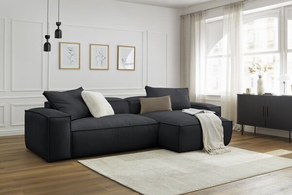 -25 % Dny MOMENTI– Bobochic Paris Černá manšestrová rohová pohovka Boheme 302 cm, levá/pravá