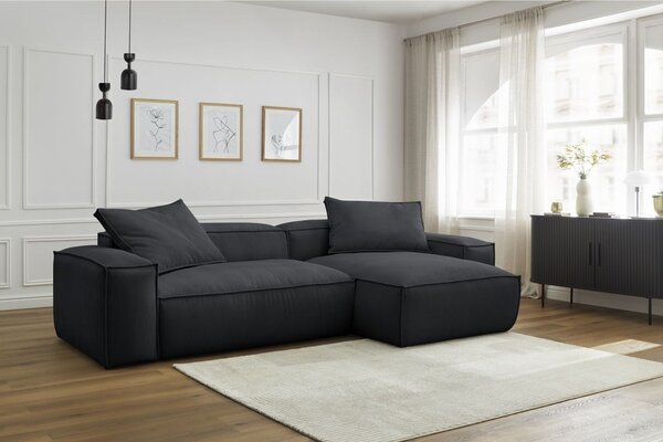 -25 % Dny MOMENTI– Bobochic Paris Černá manšestrová rohová pohovka Boheme 302 cm, levá/pravá