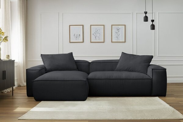 -25 % Dny MOMENTI– Bobochic Paris Černá manšestrová rohová pohovka Boheme 302 cm, levá/pravá