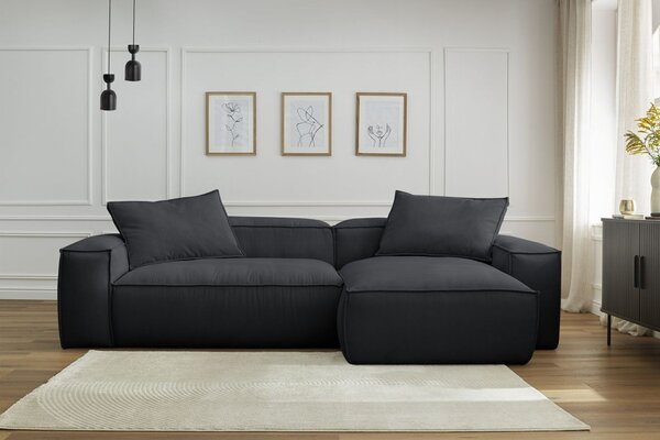 -25 % Dny MOMENTI– Bobochic Paris Černá manšestrová rohová pohovka Boheme 302 cm, levá/pravá