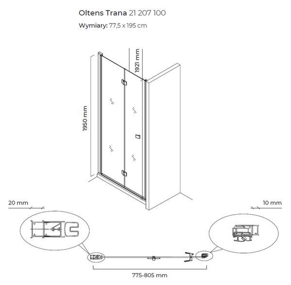 Oltens Trana sprchové dveře 80 cm skládací chrom lesk/průhledné sklo 21207100