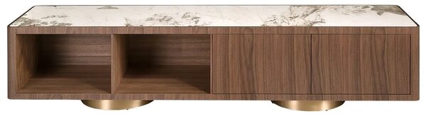 -25 % Dny MOMENTI– Angel Cerdá Ořechový TV stolek No. 3311, 200 x 45 cm s mramorovým dekorem