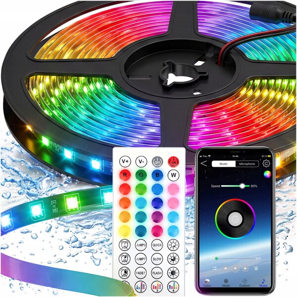 RGB LED pásek 10 m voděodolný s dálkovým ovládáním a aplikací