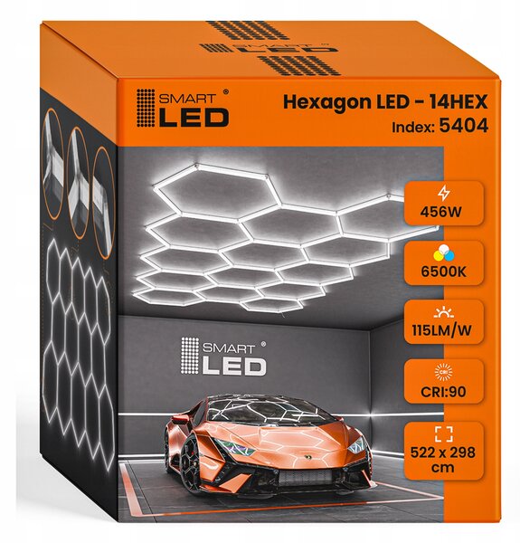 LED Lampa Hexagon Stropní 522x298 cm Panel Osvětlení do Garáže Dílny