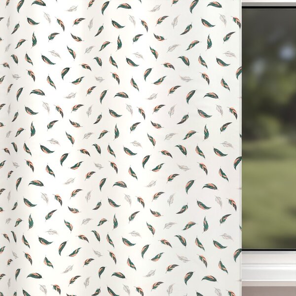 Biante Dětský bavlněný závěs Sandra SA-460 Zeleno-růžová pírka na bílém 150x140 cm