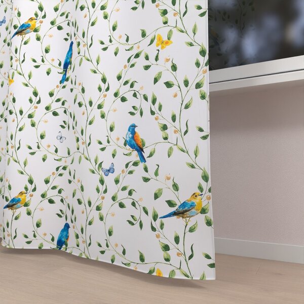 Biante Dětský bavlněný závěs Sandra SA-501 Modří ptáčci a větvičky na bílém 150x140 cm