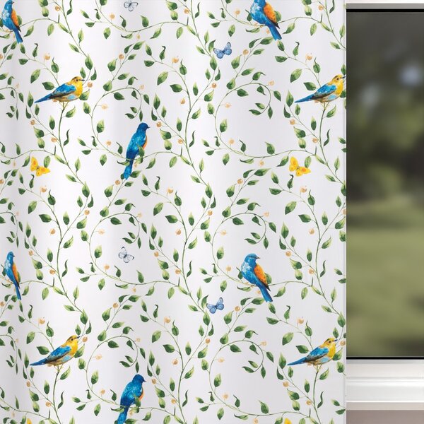 Biante Dětský bavlněný závěs Sandra SA-501 Modří ptáčci a větvičky na bílém 150x140 cm