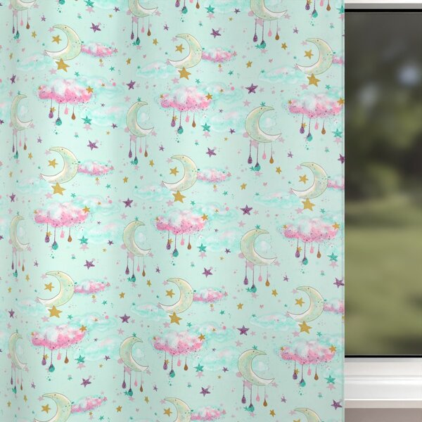 Biante Dětský bavlněný závěs Sandra SA-522 Měsíční obloha na mintovém 150x140 cm